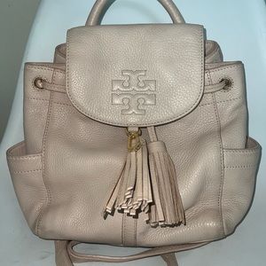 TORY BURCH PALE PINK/TAN TASSEL MINI BACKPACK
